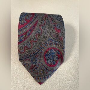 Stafford Paisley Neck Tie Burgundy Navy Gold Classic Vintage Menswear